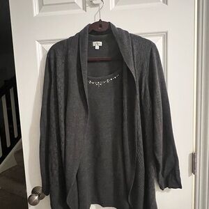 Avenue Charcoal Gray Women's Cardigan with Embellishments